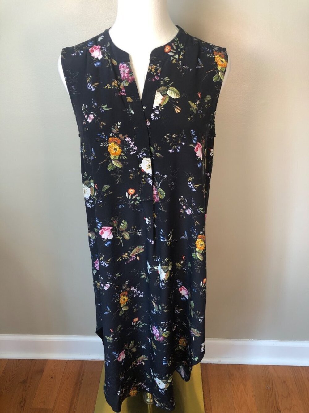 Acrobat 100% Silk Floral Sleeveless Lightweight High Low Hem Shirt Dress Size S